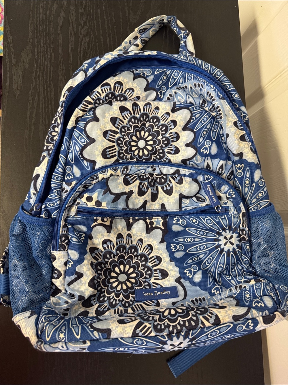 Vera Bradley Lighten Up Essential Large Backpack Blue Medallion Retired Print
